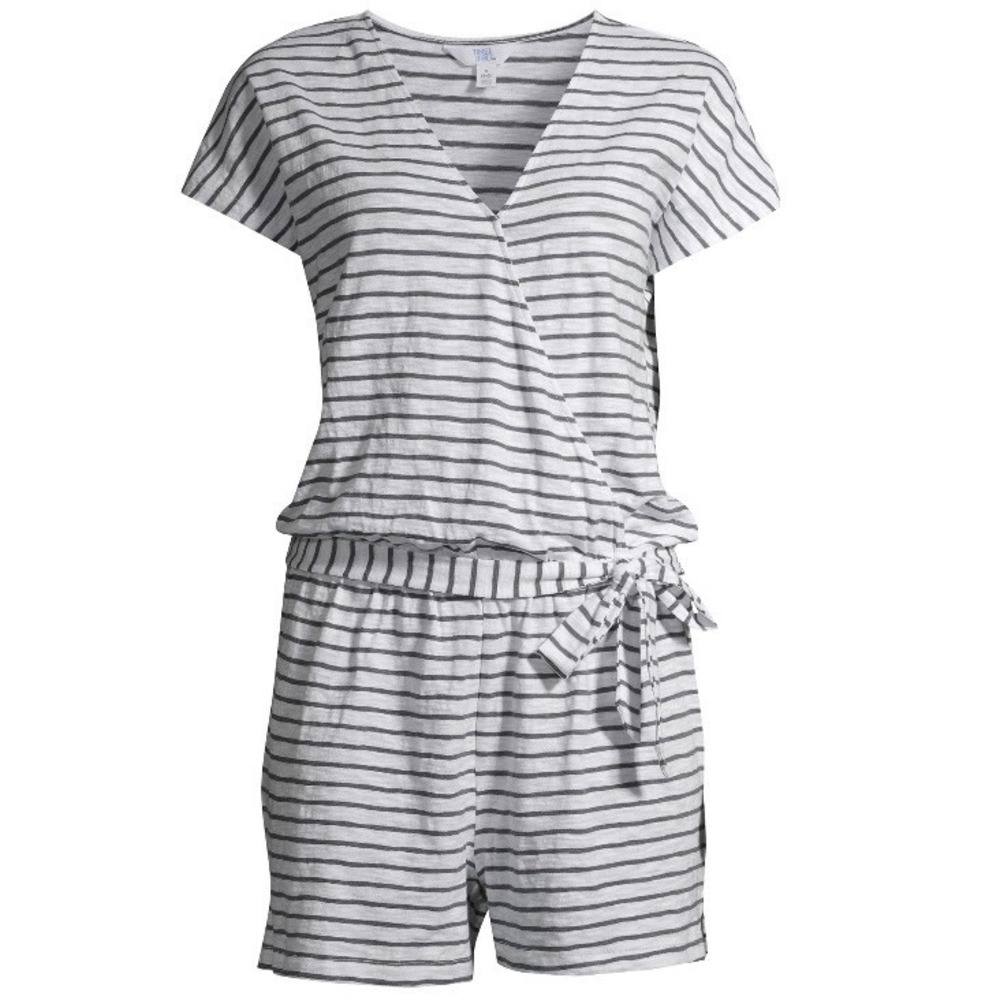 Time and Tru Womens Knit One Piece Romper Small 4-6 Gray New with Tags Striped